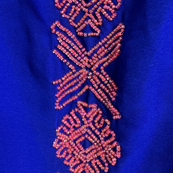 Charlotte Russe Beaded Blouse Size M Sleeveless Royal Blue Cutout Back - Picture 3 of 6